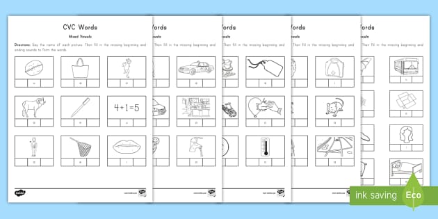 CVC Words Beginning and Ending Mixed Vowel Worksheets