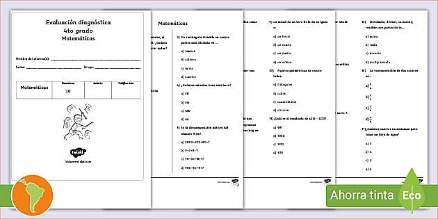 Examen Diagnóstico: 4to Grado Matemáticas (teacher Made)