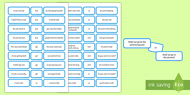 sentence matching conjunction game teacher made