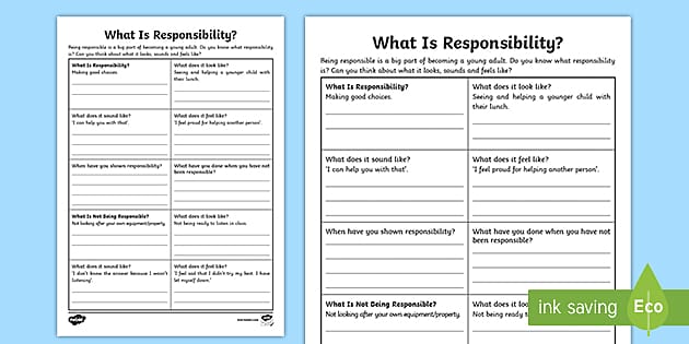 What is Responsibility? Worksheet (Teacher-Made) - Twinkl