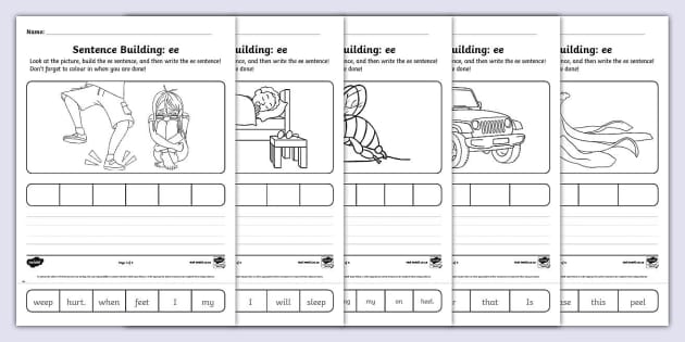 Phonics Sentence Building: ee (teacher made) - Twinkl