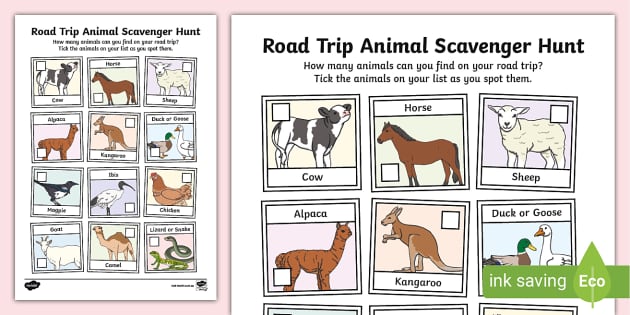 Road Trip Animal Scavenger Hunt (teacher made) - Twinkl