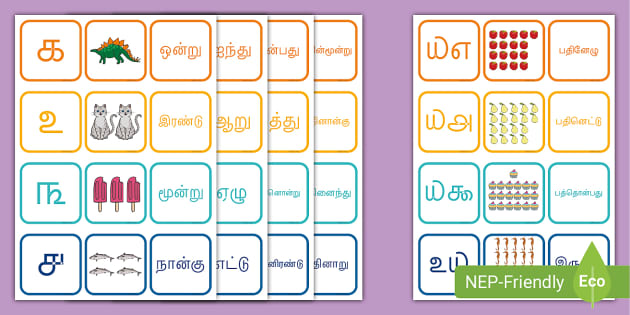 Tamil 1-20 Number Picture Word Cards (teacher made) - Twinkl