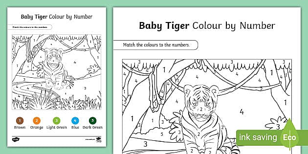 FREE! - A Baby Tiger Colour-by-Number Worksheet | Twinkl | KS1