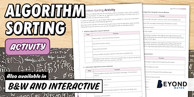Algorithm Sorting Activity Sheet