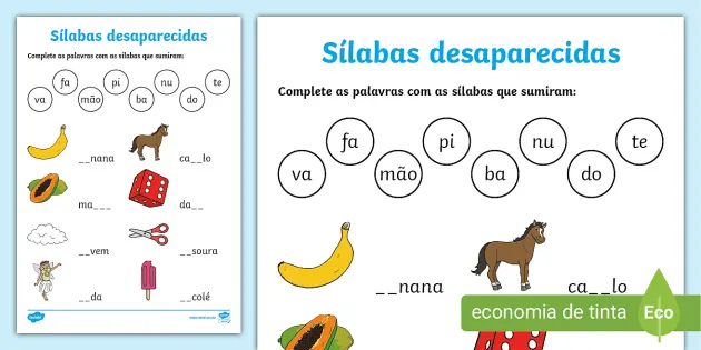 FREE! - Atividade para Completar Palavras com Sílabas