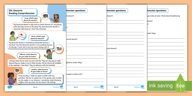 Esl Desserts Reading Comprehension Teacher Made Twinkl Esl Desserts Reading Comprehension Teacher Made Twinkl