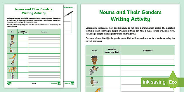 Nouns and Their Genders Writing Activity (Teacher-Made)