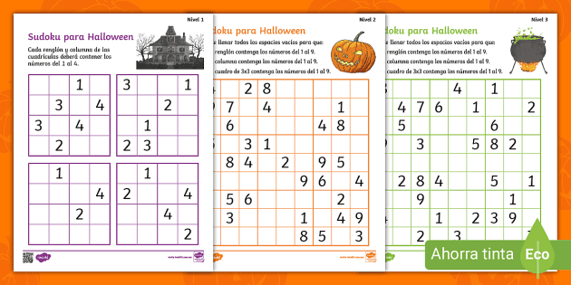 Jogo de lógica sudoku com elementos bonitos de halloween.