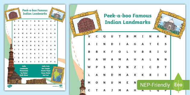 Peek a boo Famous Indian Landmarks Word Search Twinkl