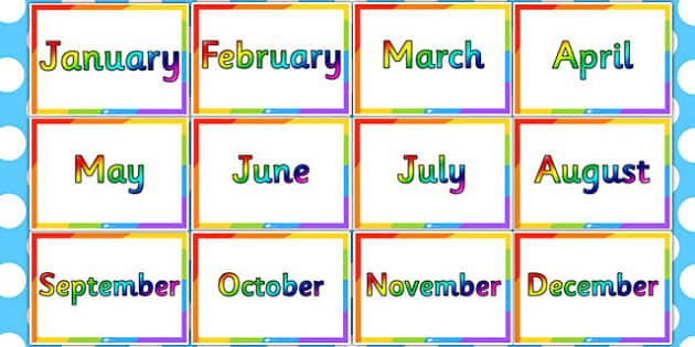 Rainbow Months of the Year - rainbow, months, year, colours