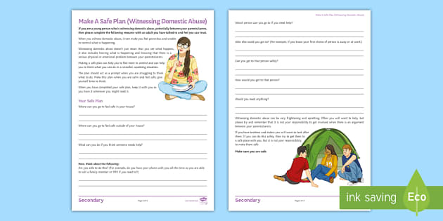 Make A Safe Plan Witnessing Domestic Abuse KS3 Worksheets