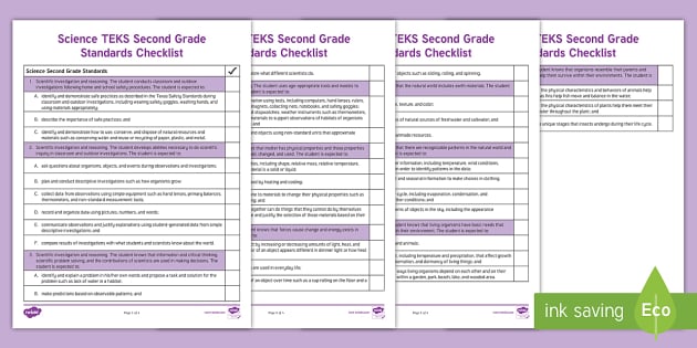 Science TEKS Third Grade Standards Checklist (teacher made)