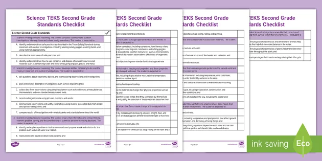 Science TEKS Second Grade Standards Checklist