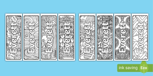 Free Everett Mindfulness Name Colouring Bookmarks 3225