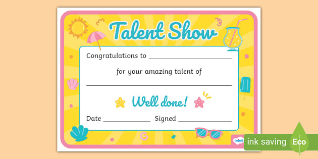 Summer Vibes Talent Show Certificate (teacher made) - Twinkl