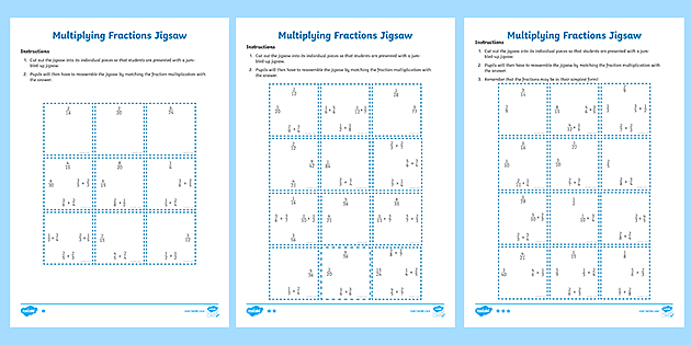 multiplying fractions year 6 jigsaw activity worksheet