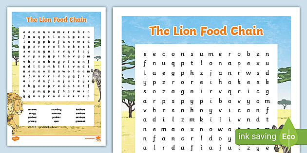 Lion Food Chain Word Search teacher Made Twinkl