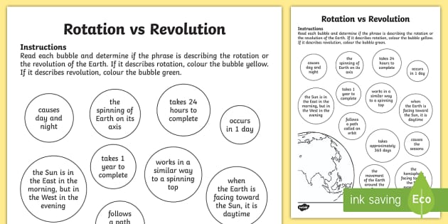 Rotation vs. Revolution – Cut and Paste Worksheet