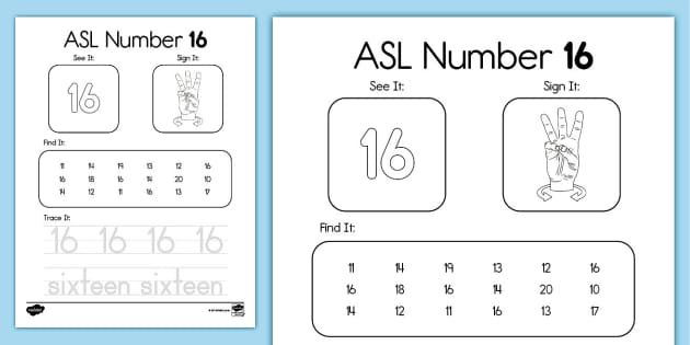 ASL Number 16 Activity - Twinkl