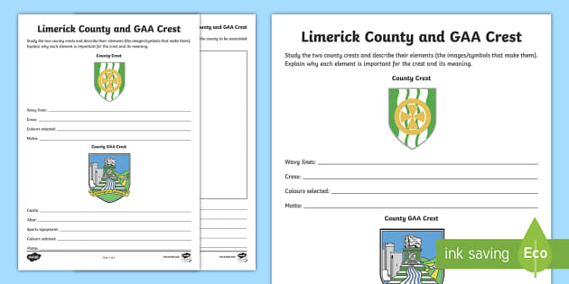 Limerick County and GAA Crest Worksheet / Worksheet - Twinkl