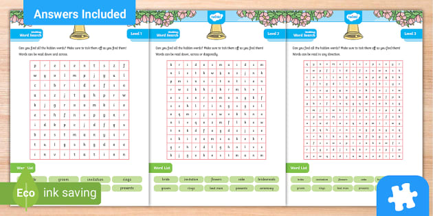 Fun Wedding Word Search Puzzle Pack - AL - Twinkl Puzzled