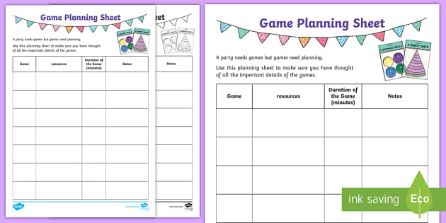 LKS2 Party Game Planning Worksheet / Worksheet - Twinkl