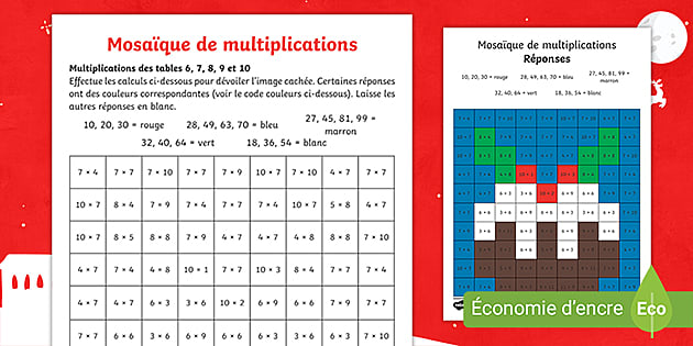 Mosaïque de multiplication des tables 6, 7, 8 et 9 - Twinkl