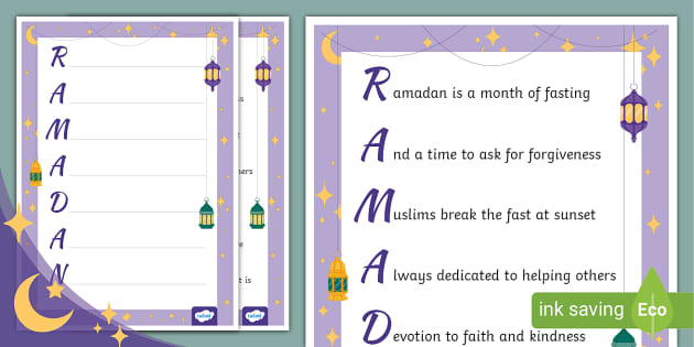 Ramadan Acrostic Poem Example (teacher made) - Twinkl