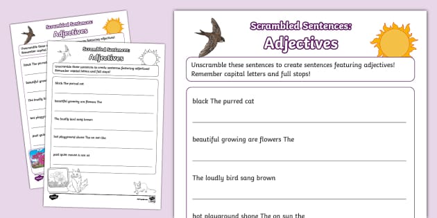 Scrambled Sentences: Adjectives Worksheet (teacher Made)