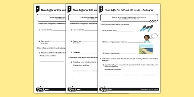 Adding Es Ch And Sh Differentiated Worksheet Pack