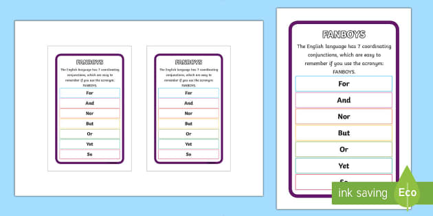 Coordinating Conjunctions Poster - English Resource - Twinkl