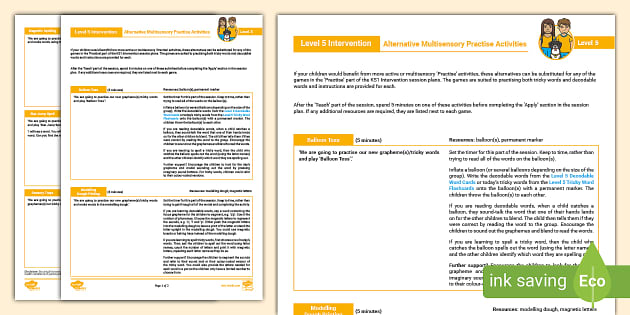 KS1 Level 5 Intervention: Alternative Multisensory Games