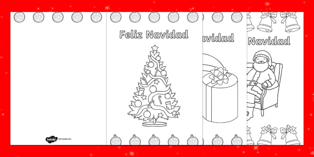 Tarjetas de Feliz Navidad para colorear - Twinkl