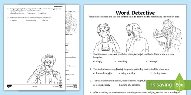 Worksheet, Meaning in Context: Synonyms, A writer often uses a synonym as  context clues to help his rea…