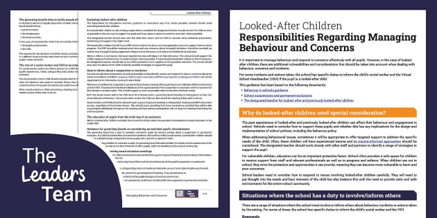 Looked-After Children: School Responsibilities Regarding Managing Behaviour