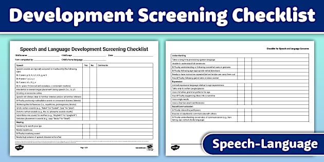 Speech & Language Development Screening Checklist for SLP