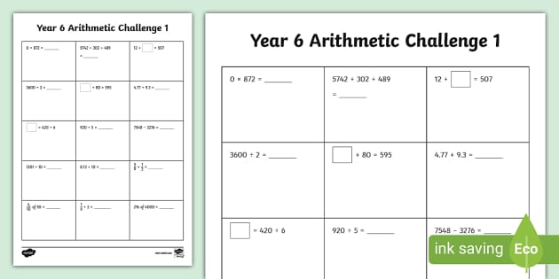 arithmetic homework year 6