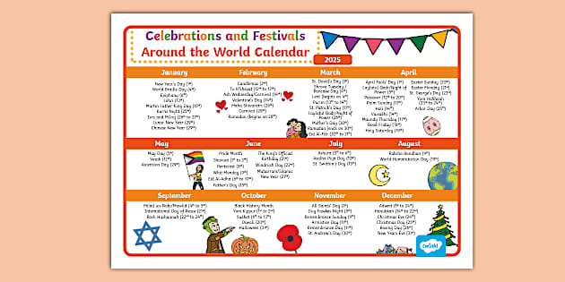 Celebrations and Festivals Around the World 2025 Calendar Display Poster