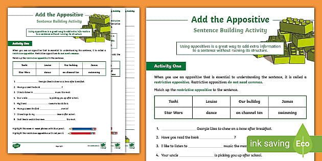 Add The Appositive Sentence Building Activity Year 4 And 5