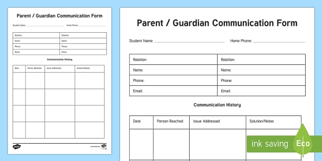 Parent Communication Form Parent and Carer Information Sheet