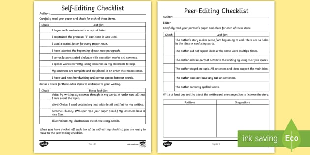 Self Editing And Peer Editing Writing Checklist For 3rd 5th Grade