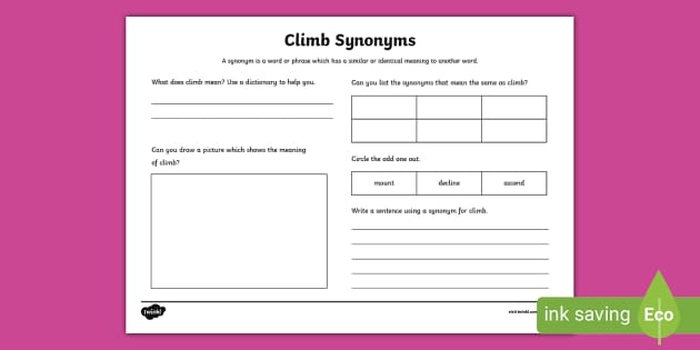 Climb Synonyms Worksheet (Hecho por educadores) - Twinkl