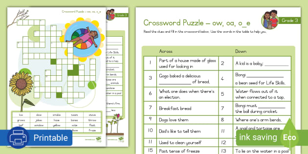 Grade 3 Phonics Ow Oa O e Crossword Puzzle teacher Made 