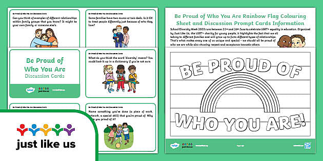 FREE! - Be Proud of Who You Are Colouring Sheet and Discussion Prompts KS1