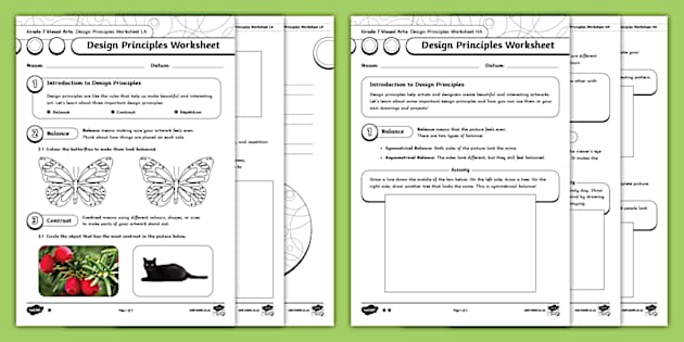 Art Theory: Design Principles Worksheet Twinkl