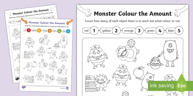 👉 Monster Colour the Amount Activity Sheet - Twinkl