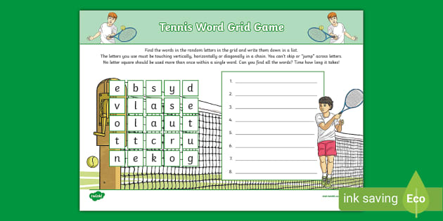 FREE! - Tennis Word Grid Game (Hecho por educadores)