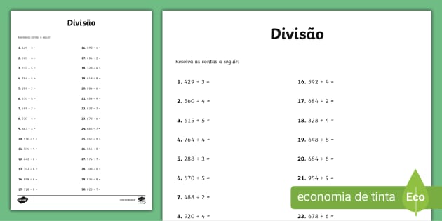 Atividade de Matemática para o 4º ano sobre divisão