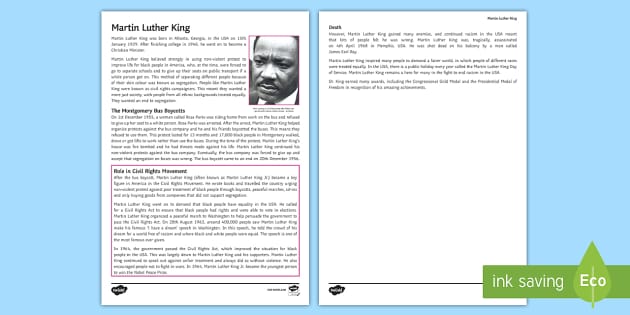 Martin Luther King Fact File (teacher made)